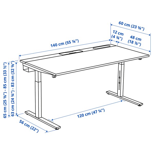 MITTZON - Desk, black stained ash veneer/white, 140x60 cm