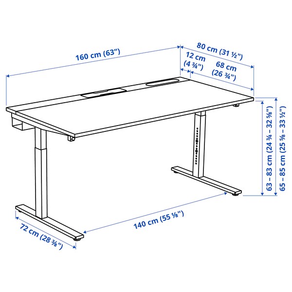 MITTZON - Desk, black stained ash veneer white, 160x80 cm