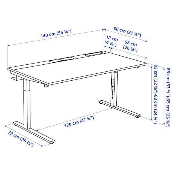 MITTZON - Desk, black stained ash veneer/white, 140x80 cm