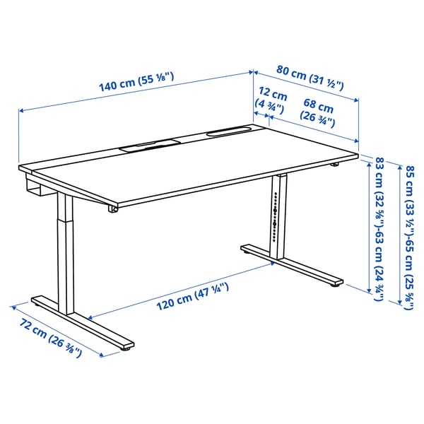 MITTZON - MITTZON Desk, black stained ash veneer/white, 140x80 cm