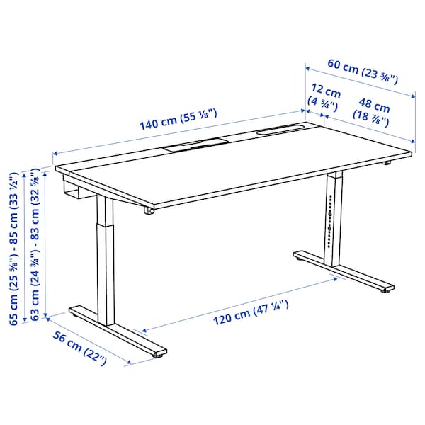 Ikea MITTZON - Desk, ash/black/white stained veneer,140x60 cm