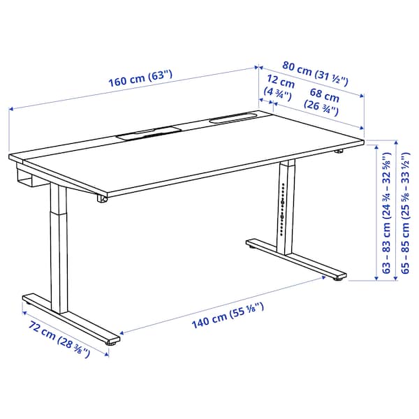 Ikea MITTZON - Desk, ash/black/white stained veneer,160x80 cm