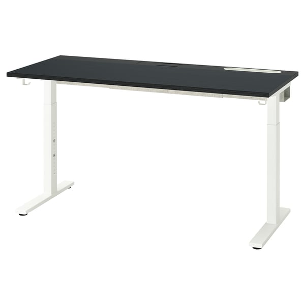 MITTZON desk, black stained ash veneer/black white, 140x60 cm