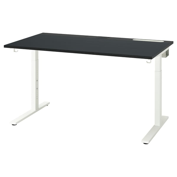 MITTZON desk, black stained ash veneer/black white, 140x80 cm