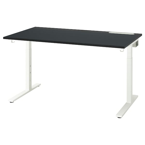 MITTZON - Desk, black stained ash veneer/black white, 140x80 cm