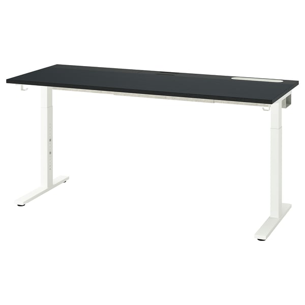 MITTZON desk, black stained ash veneer/black white, 160x60 cm