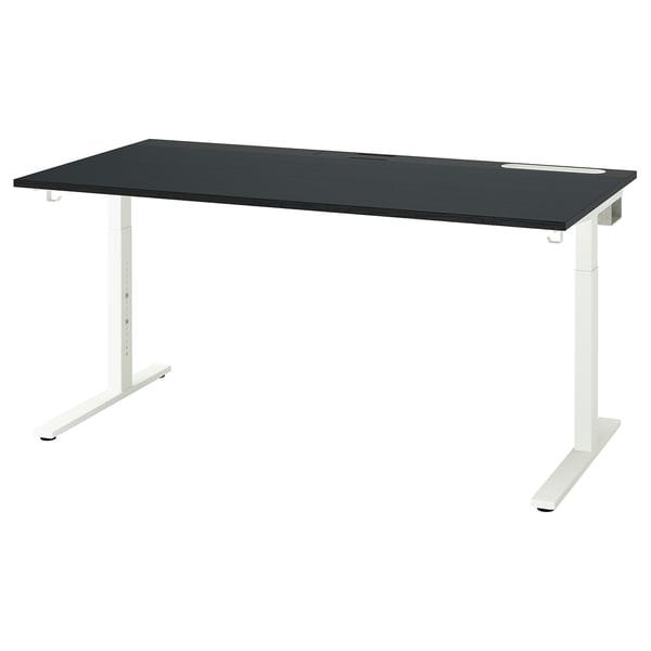 MITTZON desk, black stained ash veneer/black white, 160x80 cm