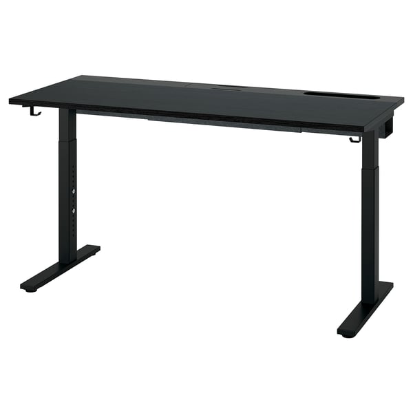 MITTZON desk, black stained ash veneer/black, 140x60 cm