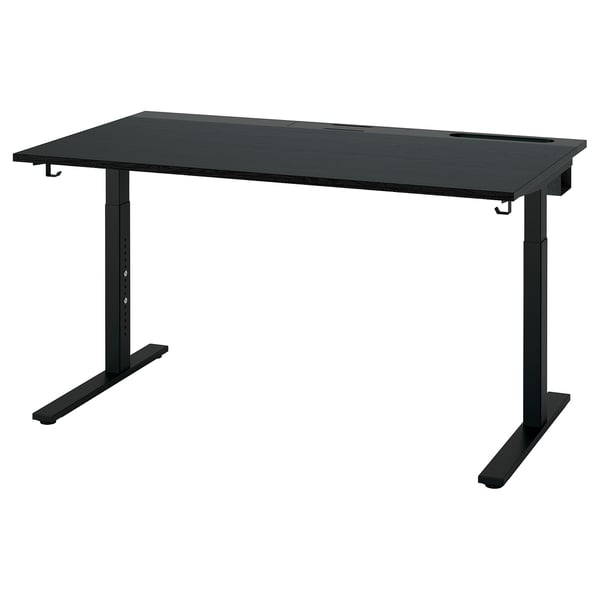 MITTZON desk, black stained ash veneer/black, 140x80 cm