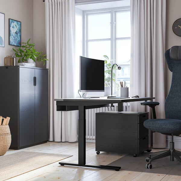MITTZON - Desk, black stained ash veneer/black, 140x80 cm