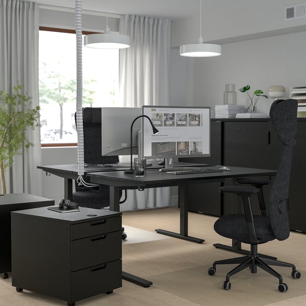 MITTZON desk, black stained ash veneer/black, 140x80 cm