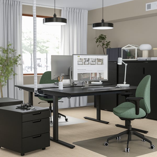 MITTZON - Scrivania, impiallacc frassino/mordente nero/nero,160x60 cm