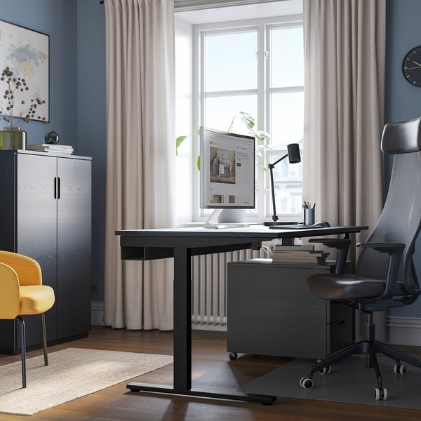 MITTZON desk, black stained ash veneer/black, 160x60 cm