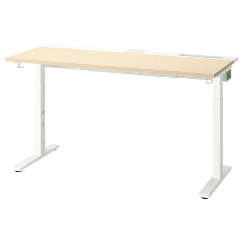 MITTZON - Desk, birch veneer/white, 140x60 cm