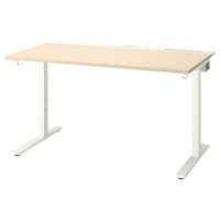 MITTZON - Desk, birch veneer/white, 140x80 cm