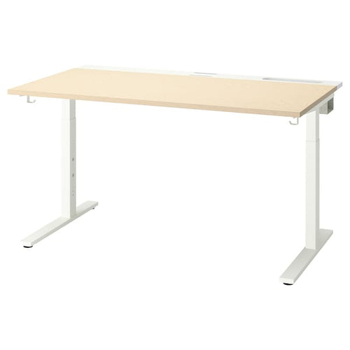 MITTZON - Desk, birch veneer/white, 140x80 cm