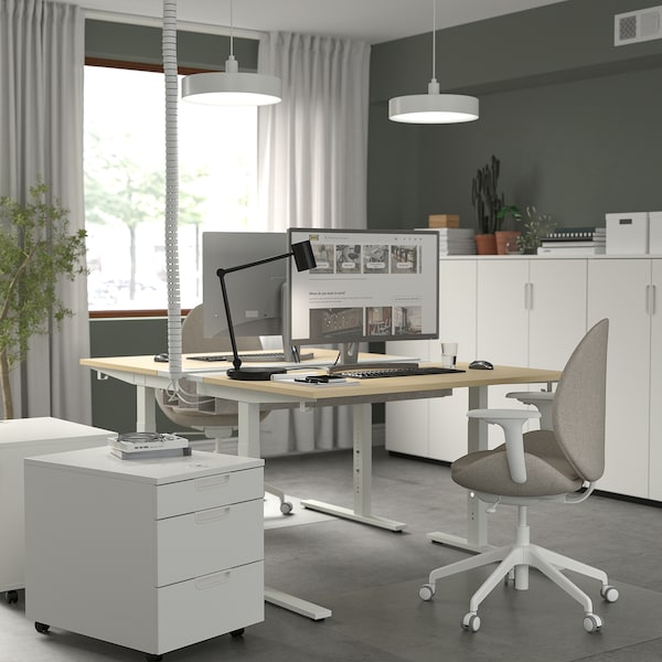 MITTZON - Desk, birch veneer/white, 120x80 cm
