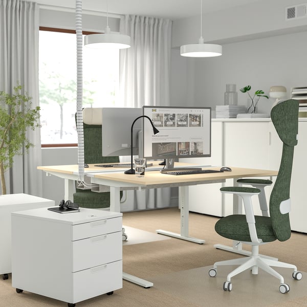 MITTZON desk, birch veneer/white, 140x60 cm