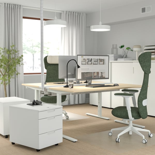 MITTZON desk, birch veneer/white, 160x60 cm