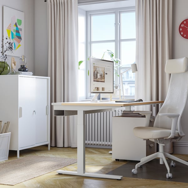 MITTZON desk, birch veneer/white, 160x60 cm