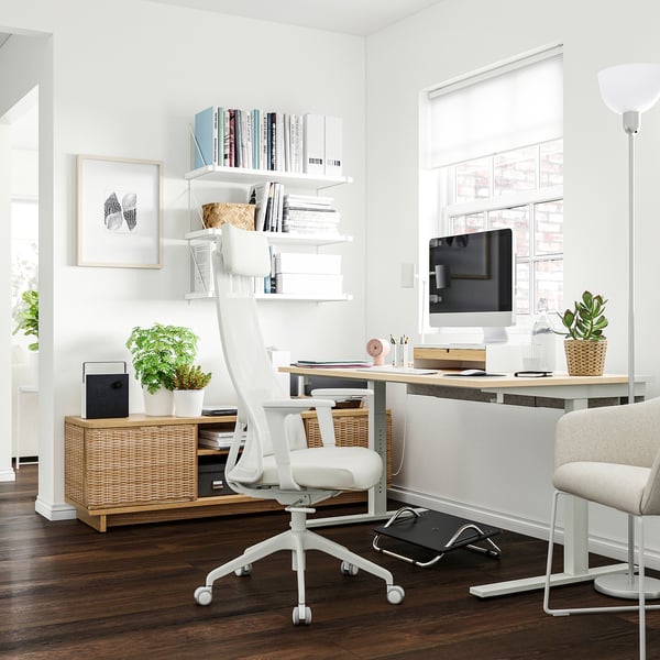 MITTZON desk, birch veneer/white, 140x80 cm