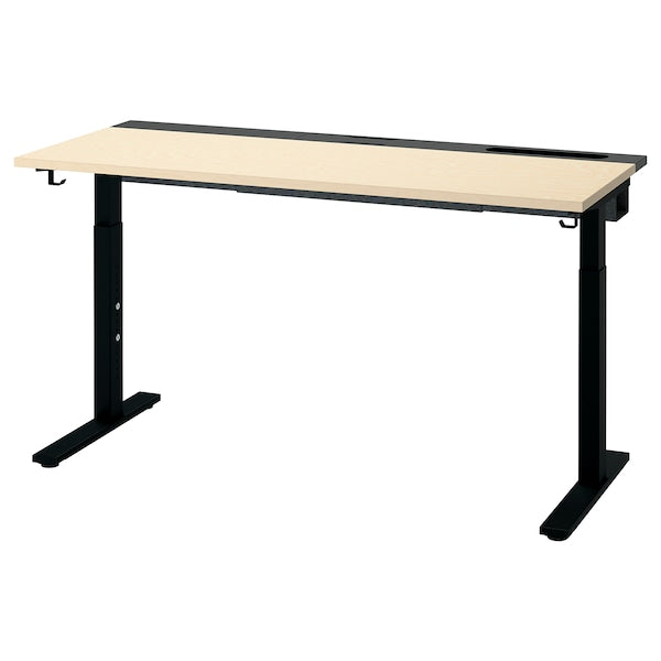 MITTZON - Desk, birch veneer/black, 140x60 cm
