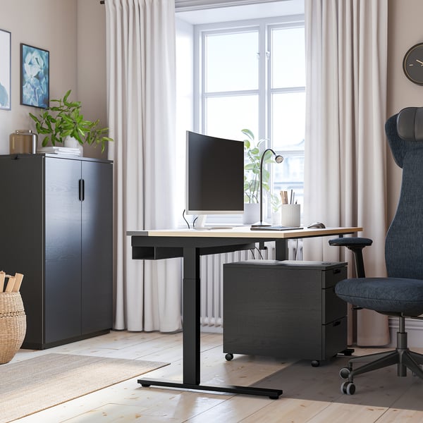MITTZON - MITTZON Desk, birch veneer/black, 140x80 cm