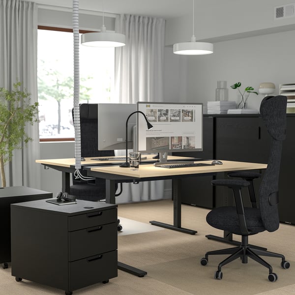 MITTZON desk, birch veneer/black, 140x60 cm