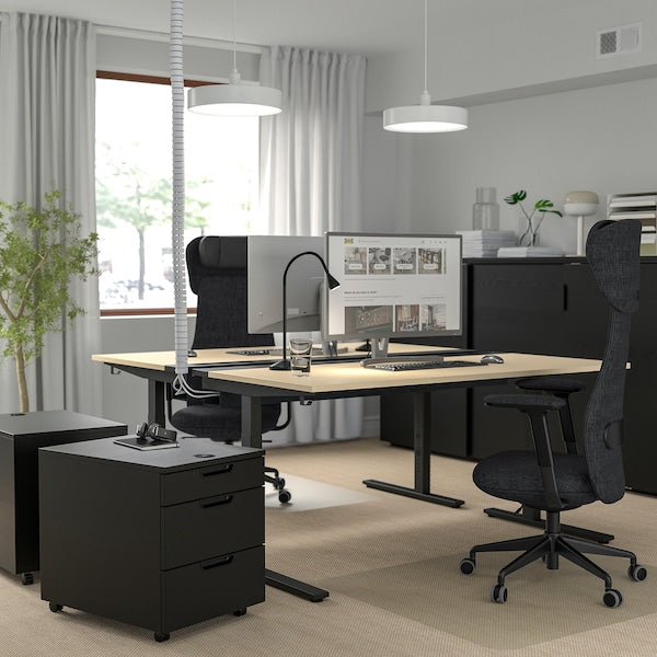MITTZON - Desk, birch veneer/black,160x60 cm
