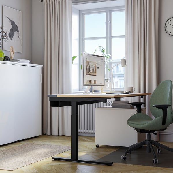 MITTZON desk, birch veneer/black, 160x60 cm