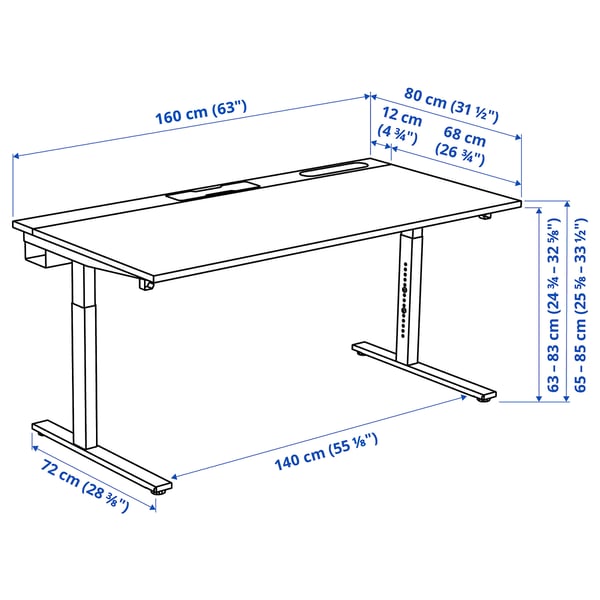 MITTZON desk, birch veneer/black, 160x80 cm