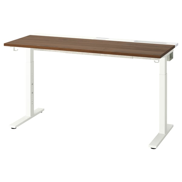 MITTZON desk, walnut veneer/white, 140x60 cm