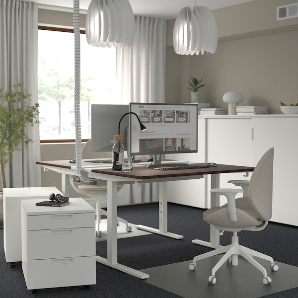 MITTZON - Desk, walnut veneer/white,120x60 cm