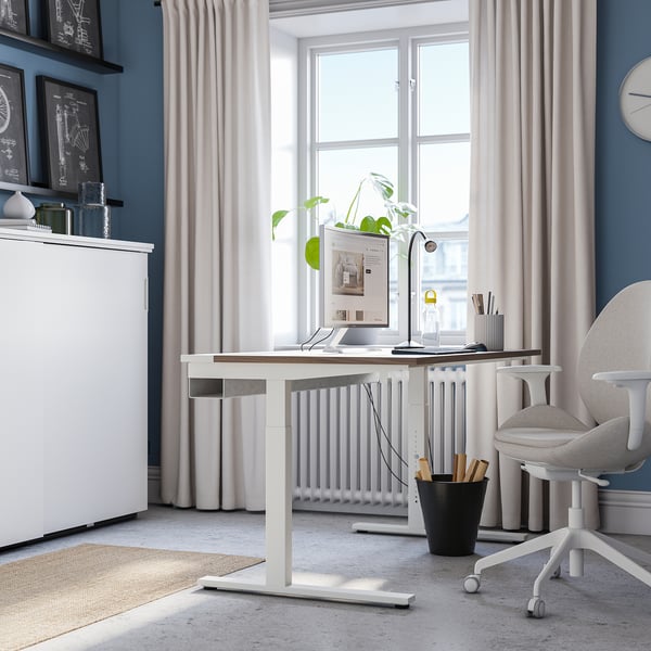 MITTZON - MITTZON Desk, walnut veneer/white, 140x60 cm