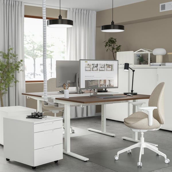 MITTZON desk, walnut veneer/white, 140x80 cm