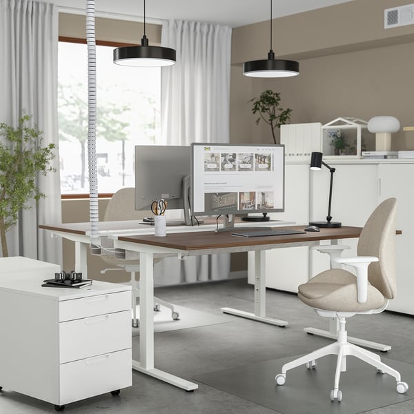 MITTZON desk, walnut veneer white, 160x80 cm