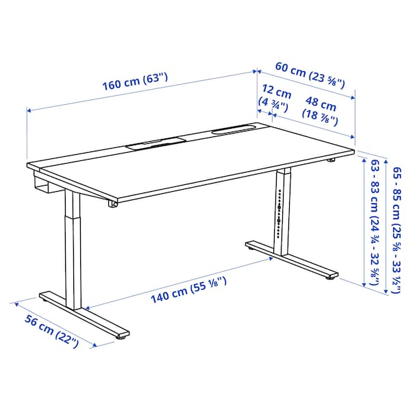 MITTZON - Desk, walnut veneer/white,160x60 cm