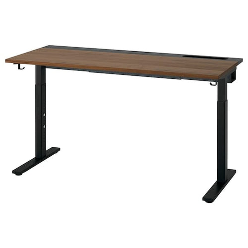 MITTZON desk, walnut veneer/black, 140x60 cm
