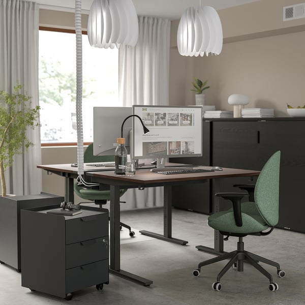 MITTZON desk, walnut veneer/black, 120x80 cm