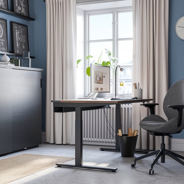 MITTZON - MITTZON Desk, walnut veneer/black, 140x60 cm