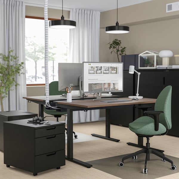 MITTZON - MITTZON Desk, walnut veneer/black, 140x60 cm