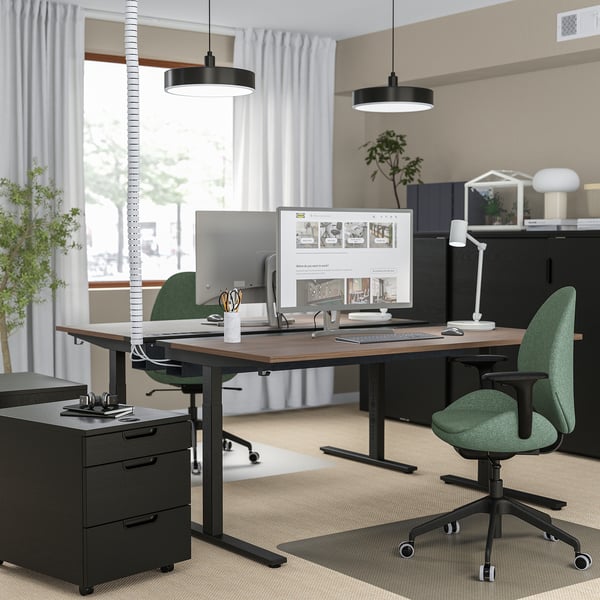 MITTZON desk, walnut veneer/black, 160x80 cm