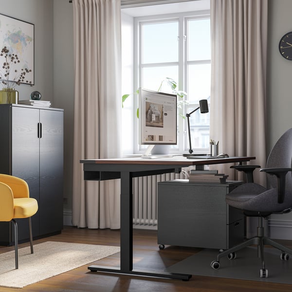 MITTZON desk, walnut veneer/black, 160x80 cm