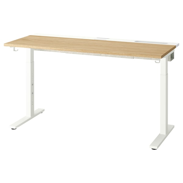 MITTZON - Desk, oak veneer/white, 140x60 cm
