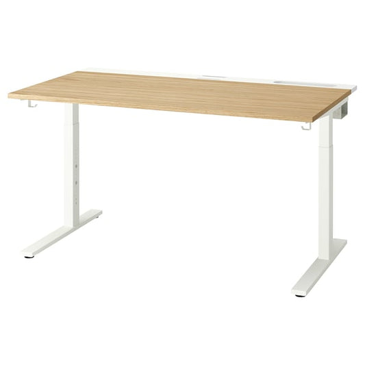 MITTZON - Desk, oak veneer/white, 140x80 cm