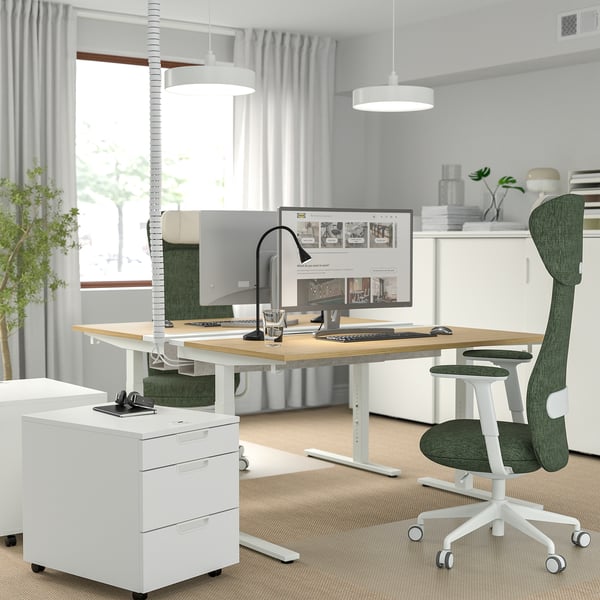 MITTZON desk, oak veneer/white, 140x60 cm