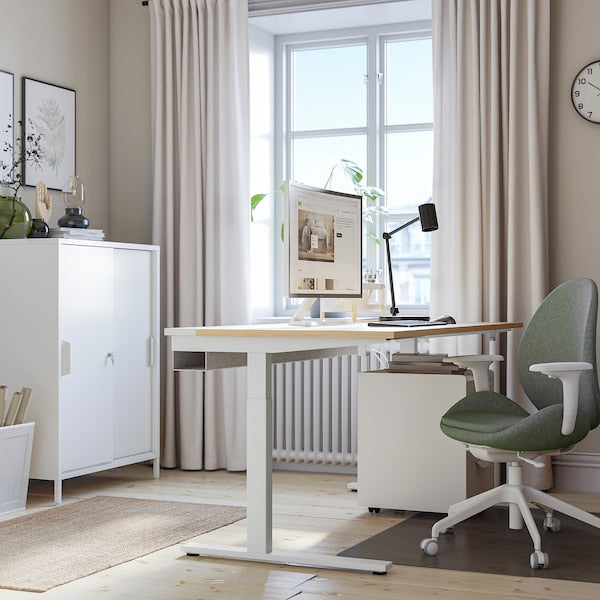 MITTZON - Desk, oak veneer/white,160x60 cm