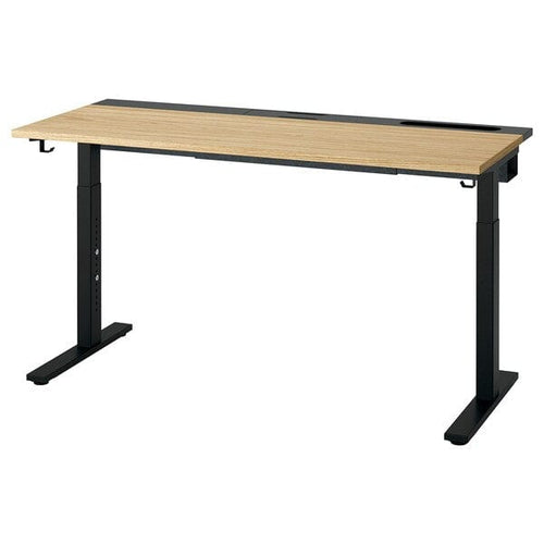 MITTZON desk, oak veneer/black, 140x60 cm