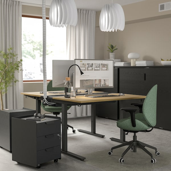 MITTZON - Desk, oak veneer/black, 120x80 cm