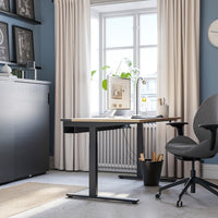 MITTZON - Desk, oak veneer/black, 140x80 cm